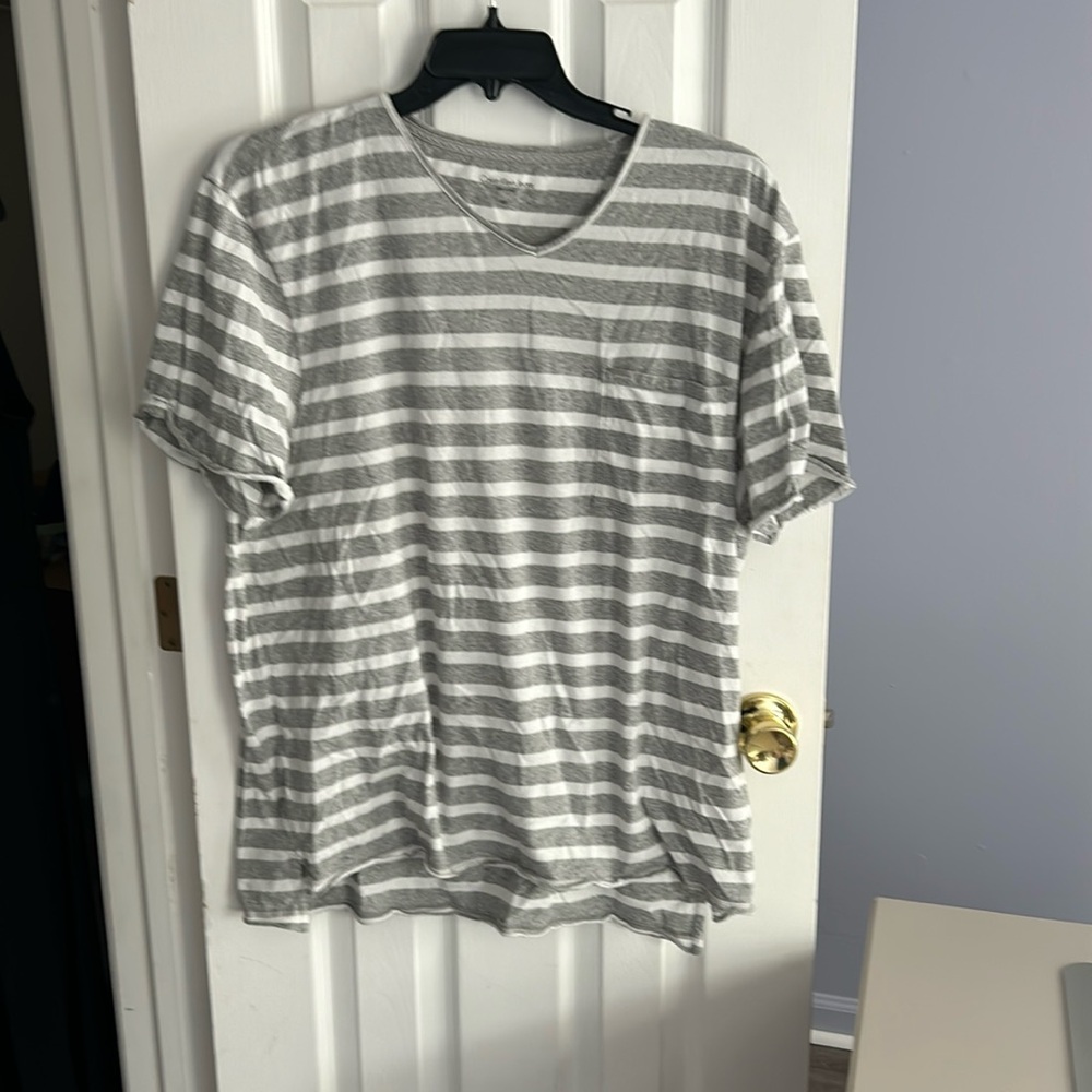 Calvin Klein Jeans Gray White Striped Tee Hi-Low XXL